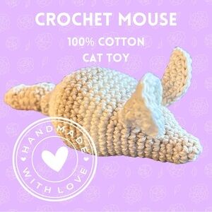 Mouse Cat Toy 100% Cotton Crochet Handmade Natural Material Soft on Paws Curly